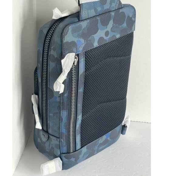 Coach Gotham Pack Sling Camo Mens Blue Leather Small Backpack Crossbody C5334 - Picture 6 of 13